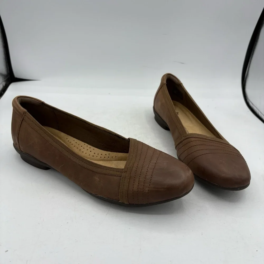 Clarks Collection Shoes Womens Size 8 W Wide Sara Erin Ballet Flat Brown